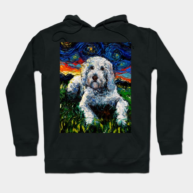 White Goldendoodle Night Hoodie by sagittariusgallery